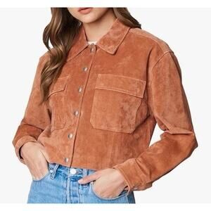 BLANK NYC Womens Suede Trucker Jacket Crop Leather Brown Sz S Grunge Country NWT